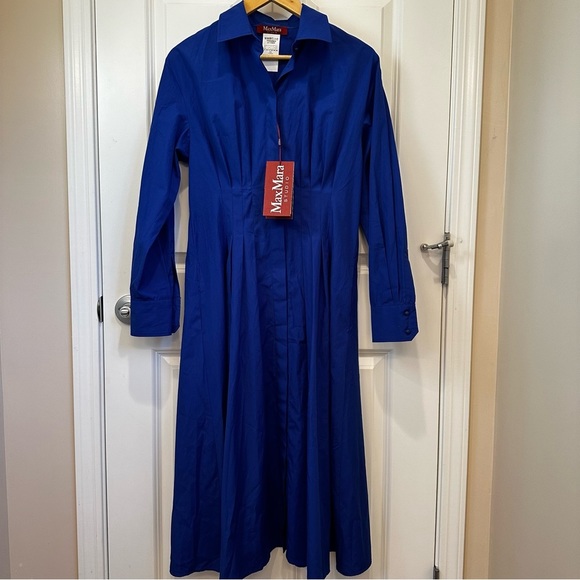 SOLD! NWT MAX MARA STUDIO Blue Pancia Shirt Dress Size : IT42 170/92A Retail$499 - Picture 7 of 11